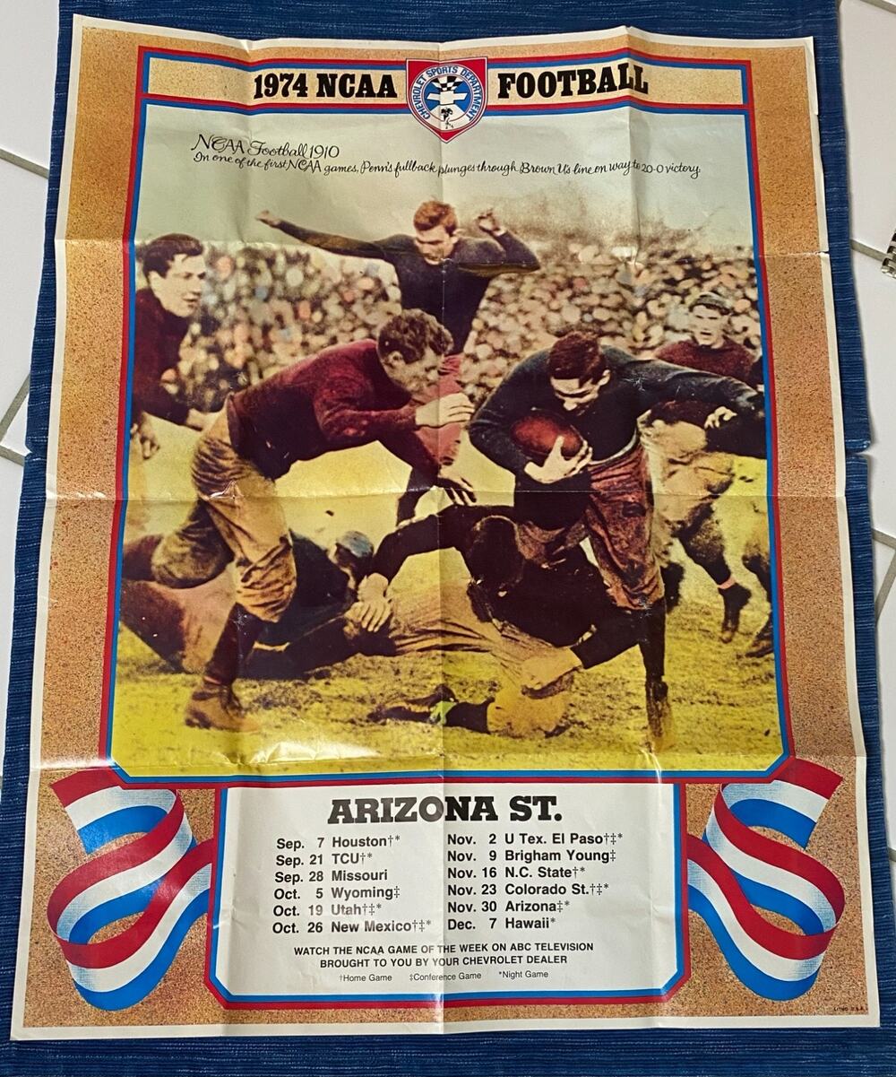 VTG 1974 Arizona State University College NCAA Football Schedule ASU Poster 95B